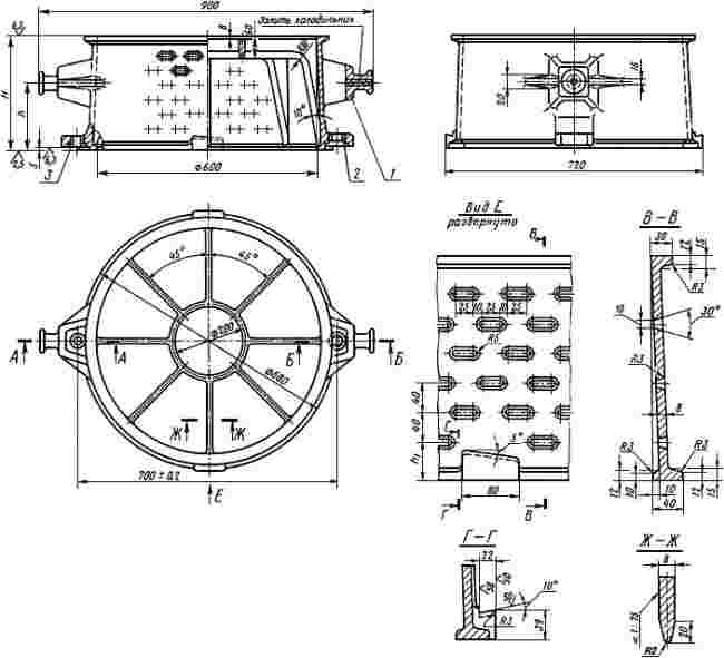 ГОСТ 14980-69 Опоки литейные цельнолитые стальные круглые диаметром в свету 600 мм, высотой от 125 до 300 мм. Конструкция и размеры (с Изменением N 1)