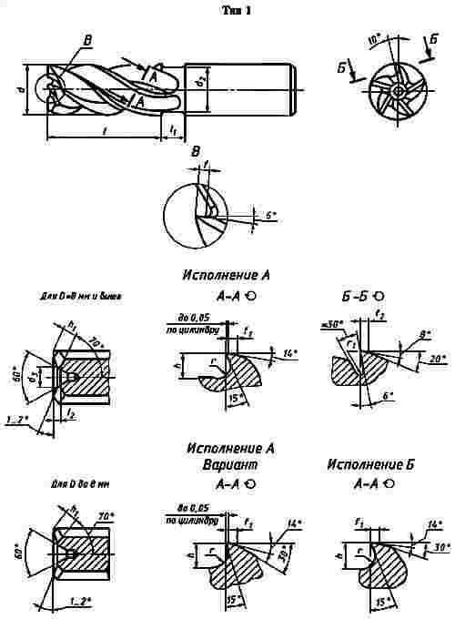 ГОСТ 17025-71 Фрезы концевые с цилиндрическим хвостовиком. Конструкция и размеры (с Изменениями N 1-6)