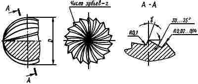 ГОСТ 18934-73 Фрезы концевые сферические грушевидные твердосплавные цельные для труднообрабатываемых сталей и сплавов. Конструкция и размеры