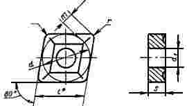 ГОСТ 19059-80 Пластины режущие сменные многогранные твердосплавные ромбической формы с углом 80°, с отверстием и стружколомающими канавками на одной стороне. Конструкция и размеры (с Изменениями N 1, 2, 3)