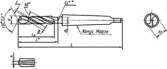 ГОСТ 19546-74 Сверла спиральные с коническим хвостовиком для обработки легких сплавов. Конструкция (с Изменениями N 1, 2)